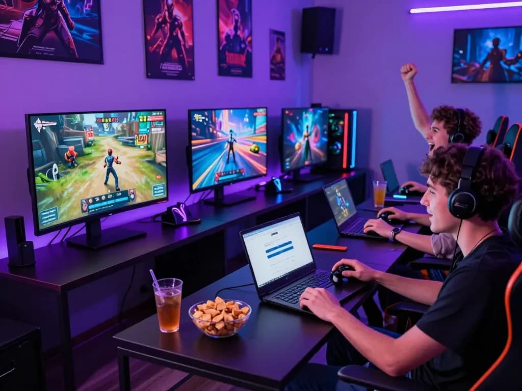 Engaged players enjoying MANTRA88 login on a stylish gaming setup with a vibrant neon atmosphere.