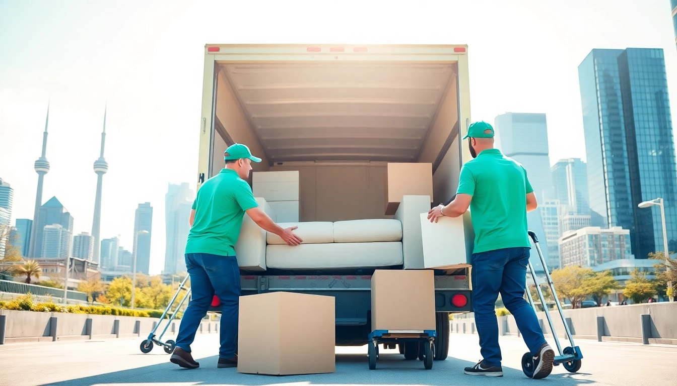Best Toronto Movers efficiently loading items into a truck with the Toronto skyline backdrop.