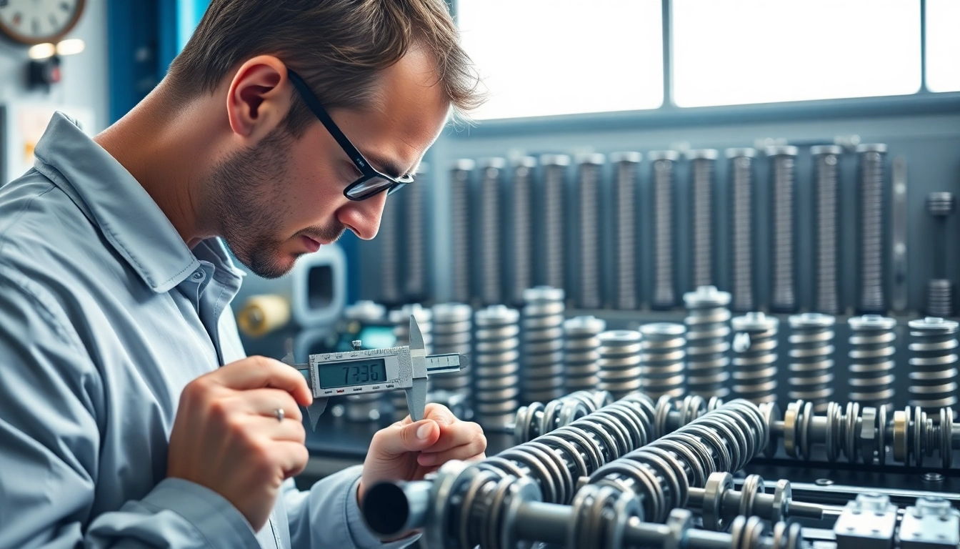 Gas Spring Manufacturer showcasing precision testing of gas springs in a professional setting.