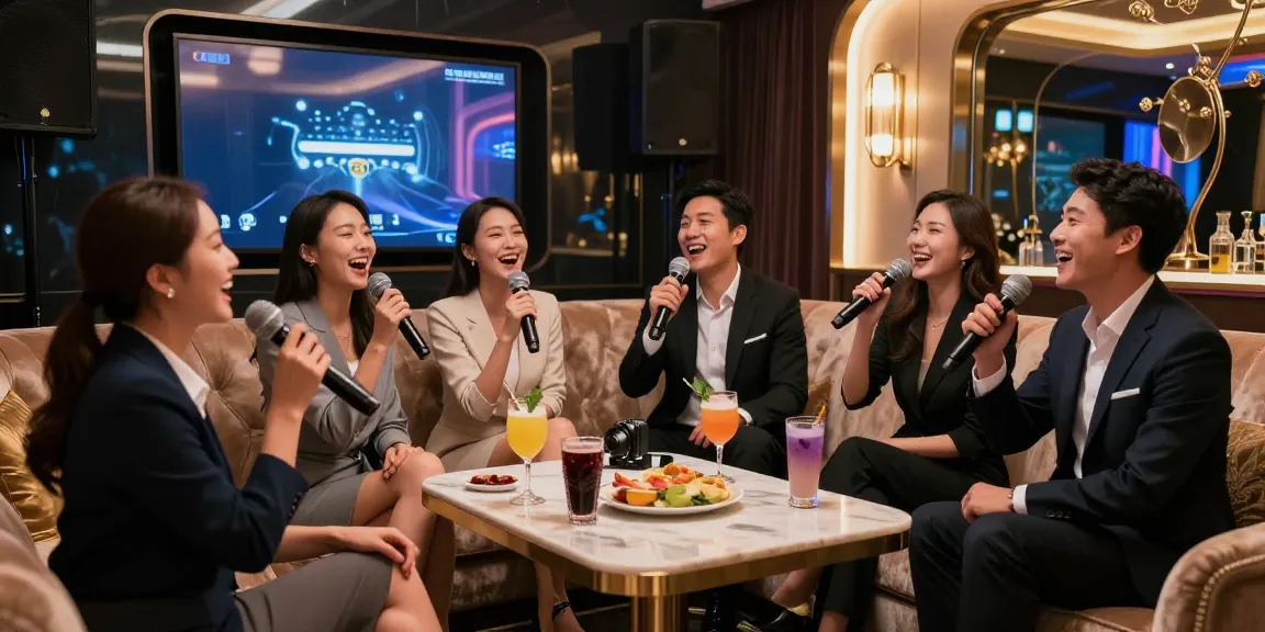 강남가라오케 고급스러운 룸에서의 즐거운 노래와 음료 및 안주가 풍성한 모습
