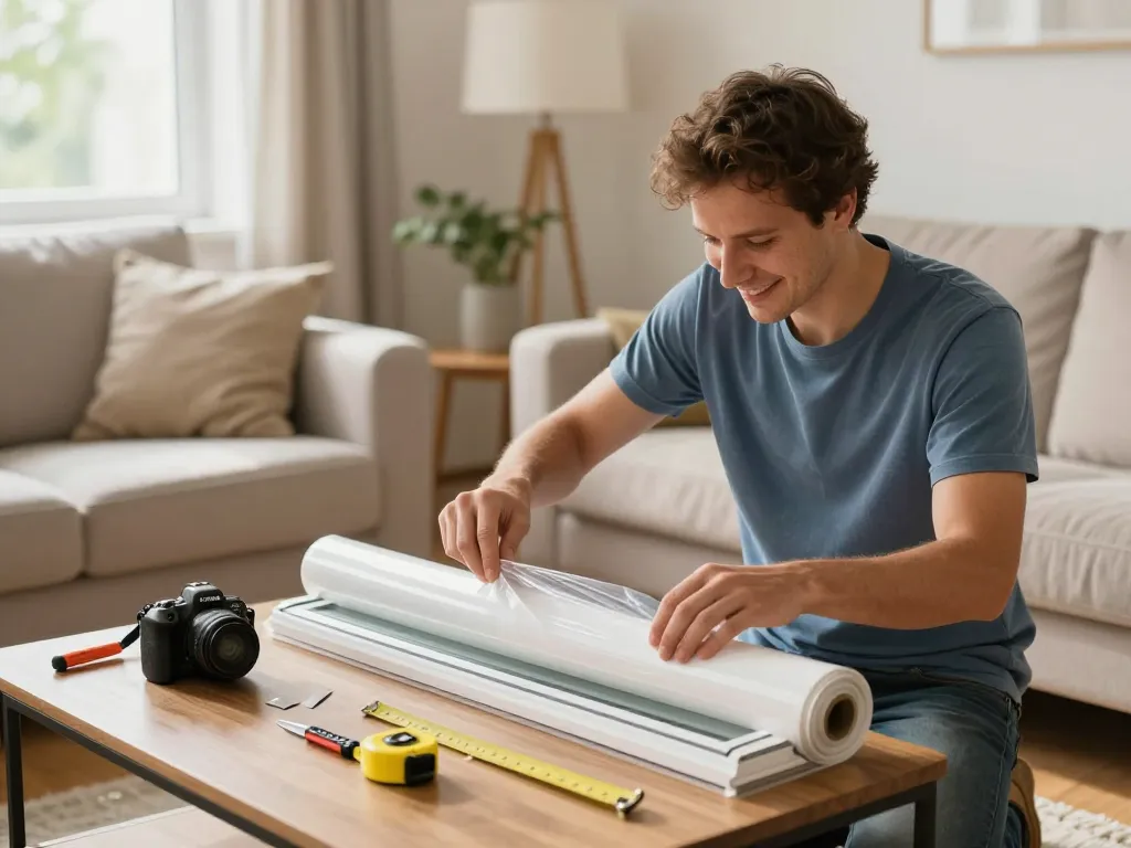 Removing protective film during a home improvement project: cách tháo lớp ép dẻo for new window films.