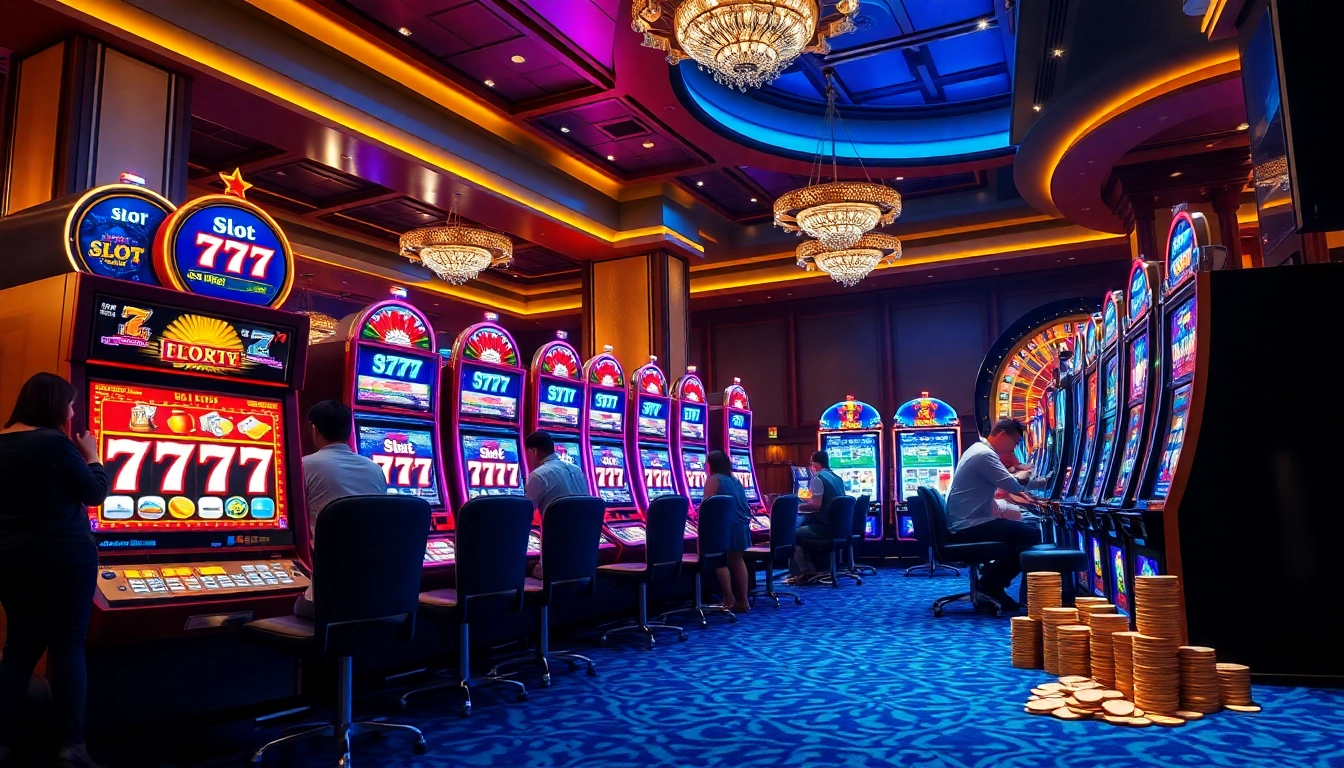 Players enjoying the action of slot 777 machines in a vibrant casino setting.
