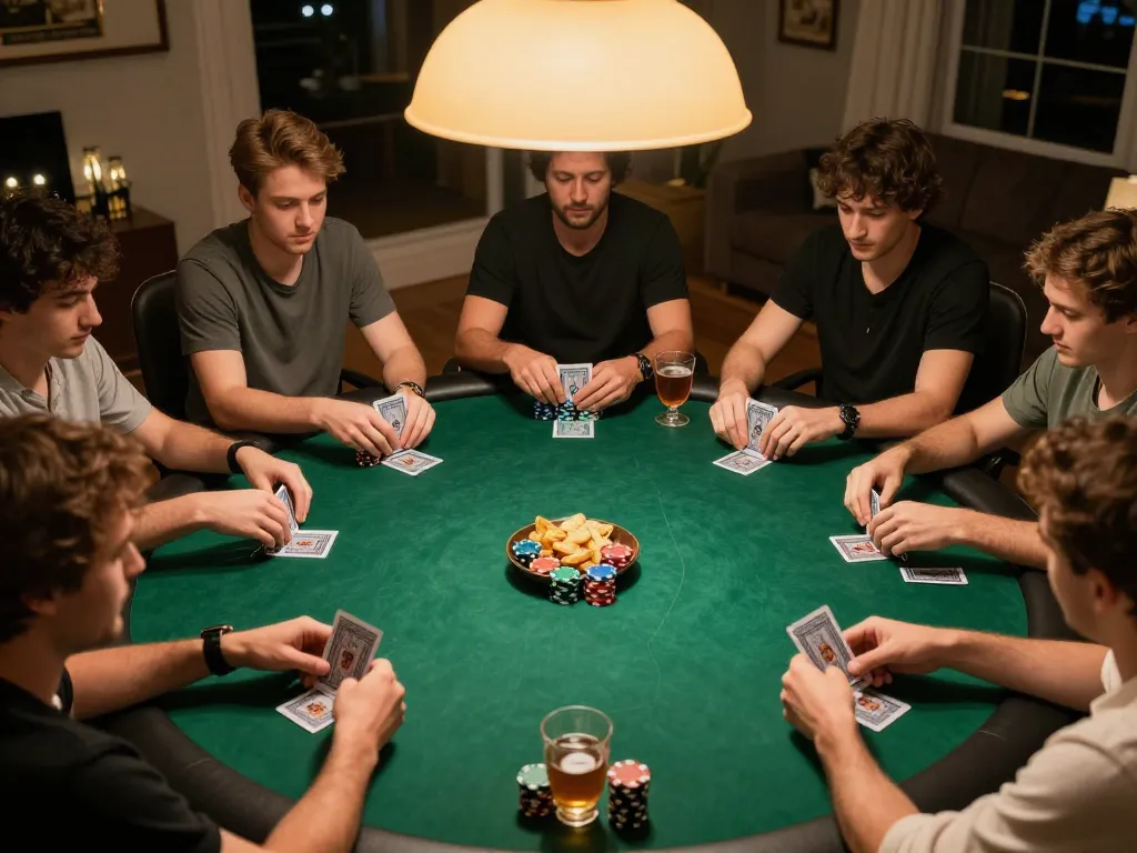 Experience okwintv trực tiếp with friends at an intimate poker night, showing cards and chips on a cozy table.