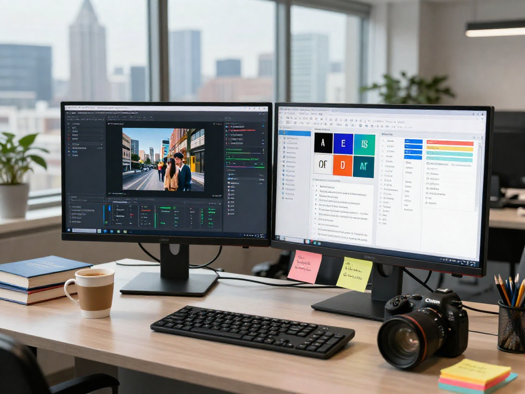 Data scientist uses AI to detect ai image in a vibrant office environment focused on content moderation.