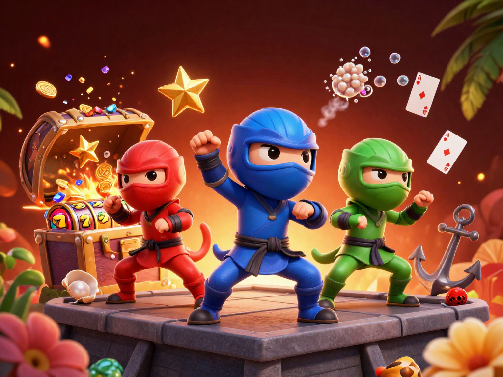Experience the thrill of slot bonus action with colorful chameleons at a vibrant casino setting.