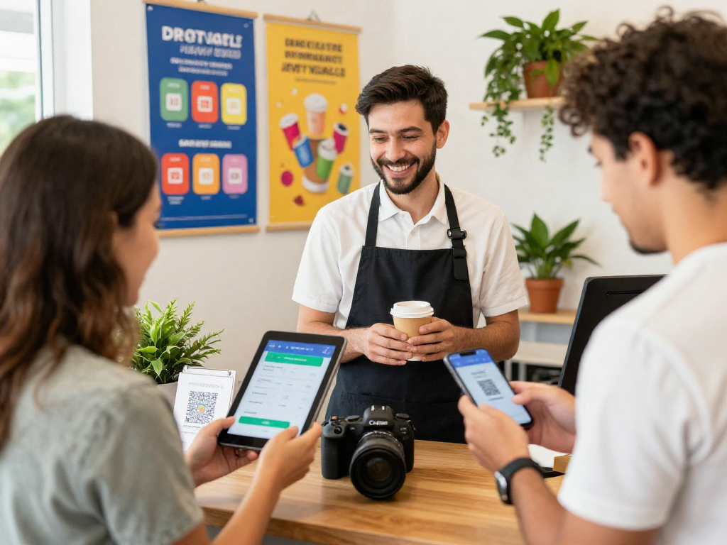 Customers engaging with a loyalty application in a vibrant retail setting, highlighting the benefits of a loyalty application.