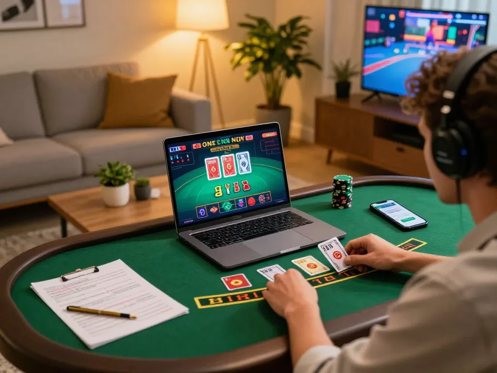 Engaging with TG88 online blackjack strategy in a cozy gaming setup.