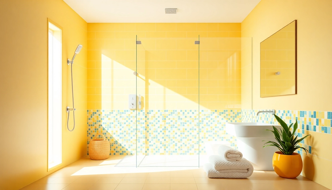 Experience the vibrant ambiance of a sunny shower USA in a modern bathroom setting.