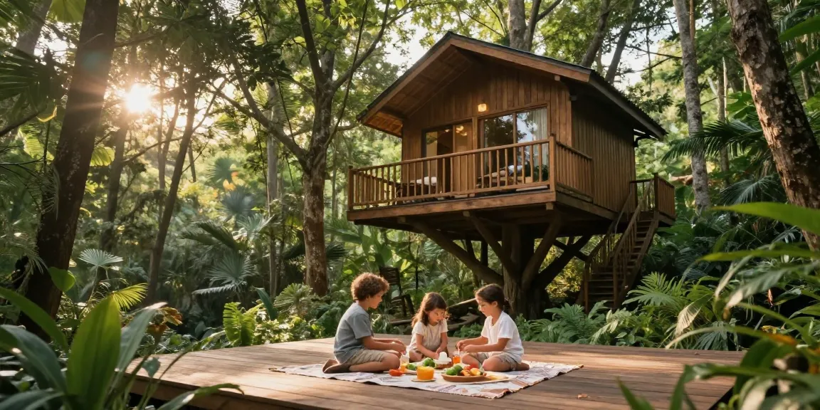Experience tree house life with a family picnic in a luxury treehouse surrounded by nature.