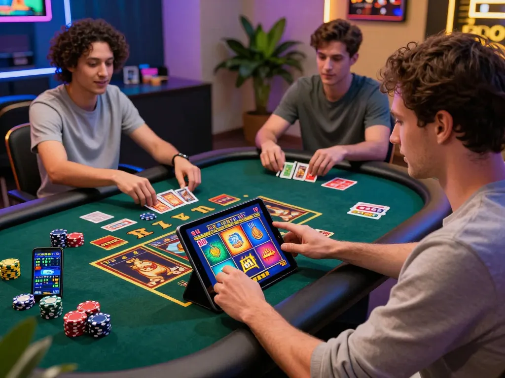 Exciting gaming scene at tg88 .com showing players engaged in diverse casino games, highlighting a vibrant atmosphere.