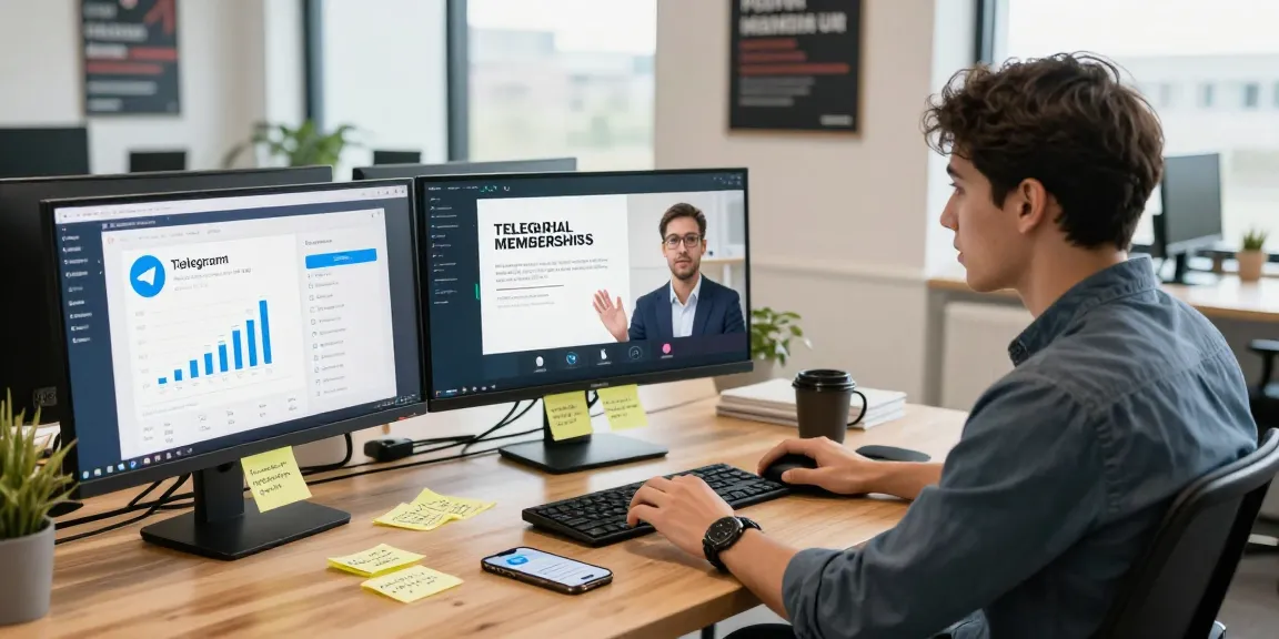 Best Website to buy Telegram member showcased in a vibrant digital marketing workspace with analytics on screen.