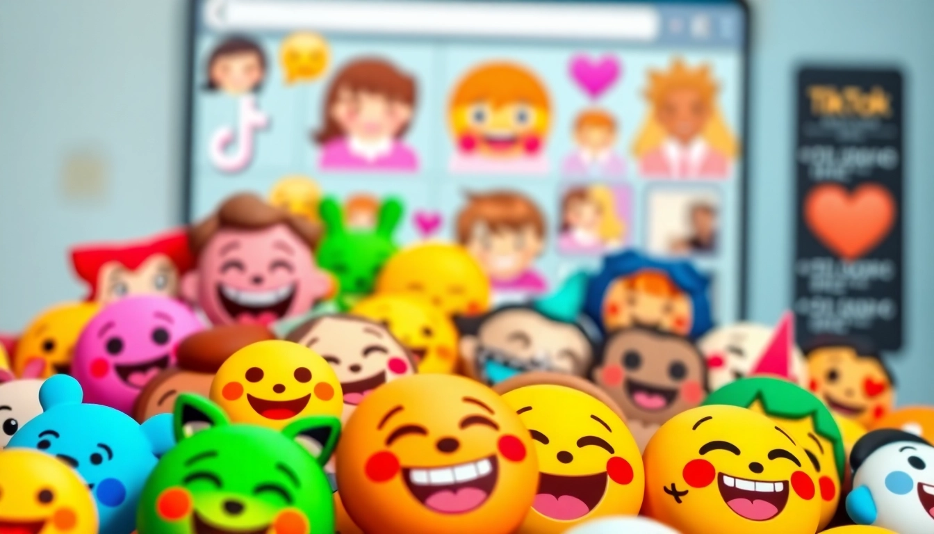 Engaging tiktok emojis captured in a vibrant illustration showing their playful expressions and colors.