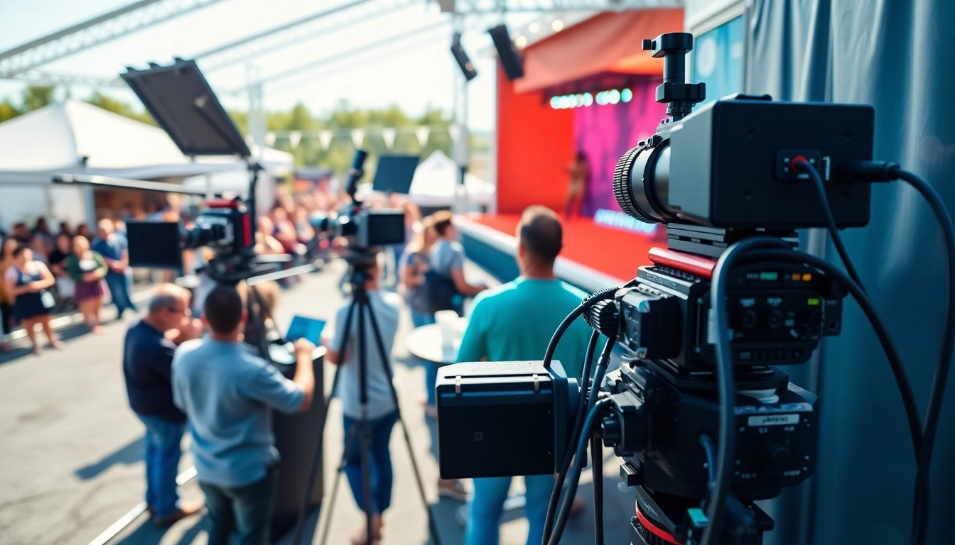 Capture of mobile production services crew actively setting up for a live event.