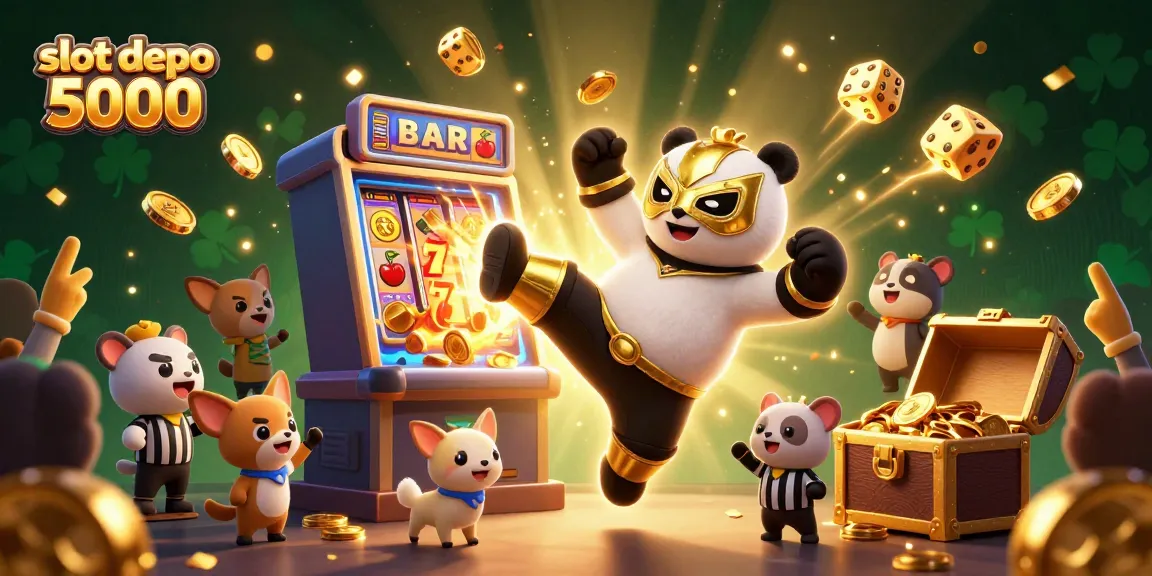 Experience thrilling wins with slot depo 5000 at an exciting casino scene featuring animal characters.