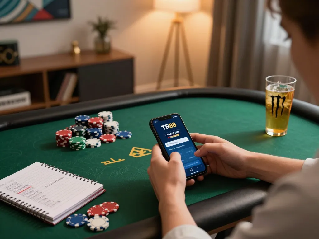 Engaging with TR88 TRANG CHỦ casino app on smartphone, showcasing exciting online gambling