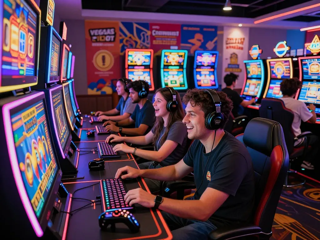 Engaging gamers at modern online casino showcasing vegasslot77.com’s vibrant gaming environment.