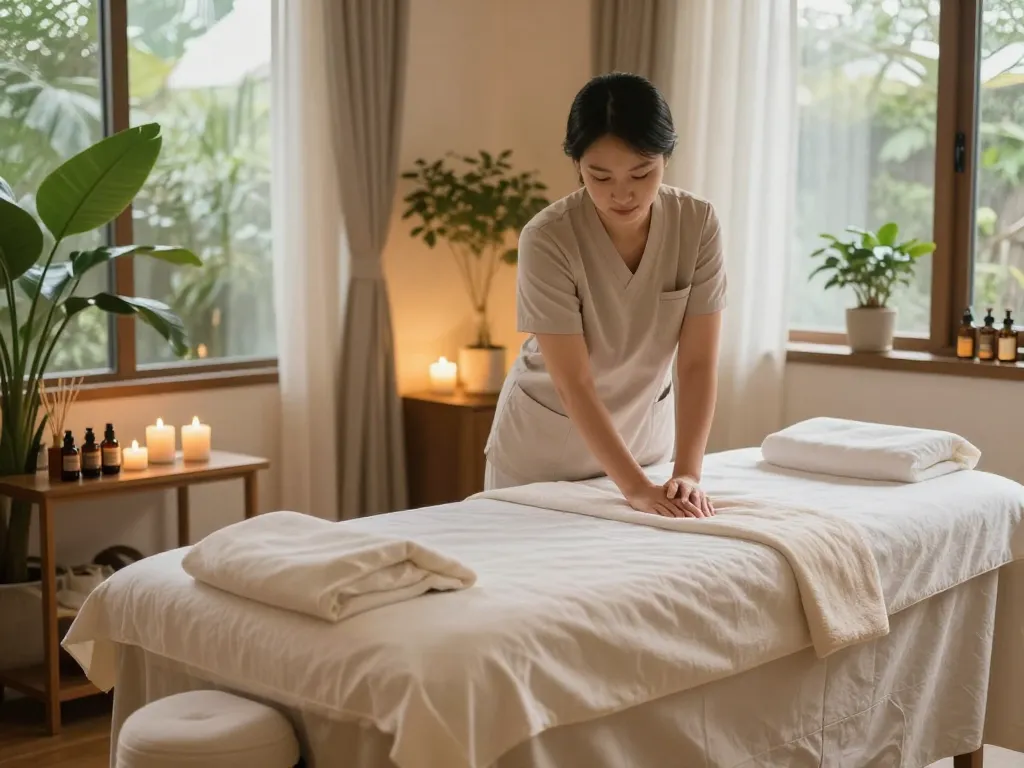 Luxurious spa setting ready for 관악스웨디시 massage therapy, showcasing warm ambiance, aromatherapy oils, and a massage table.