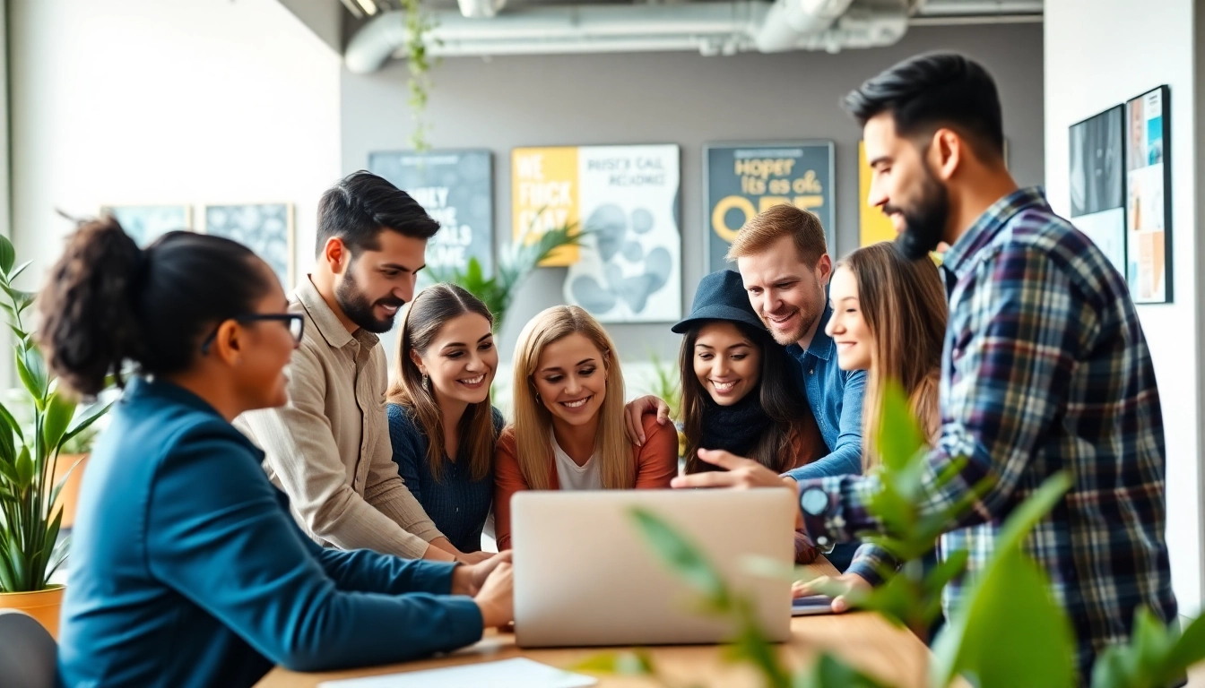 Engage with a dynamic social media agency team brainstorming creative strategies.
