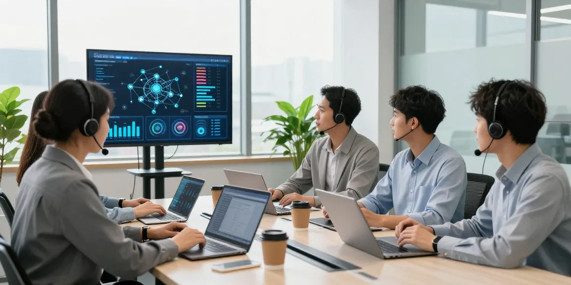 IT support services for small businesses featuring a collaborative team discussing proactive IT solutions in a modern office.