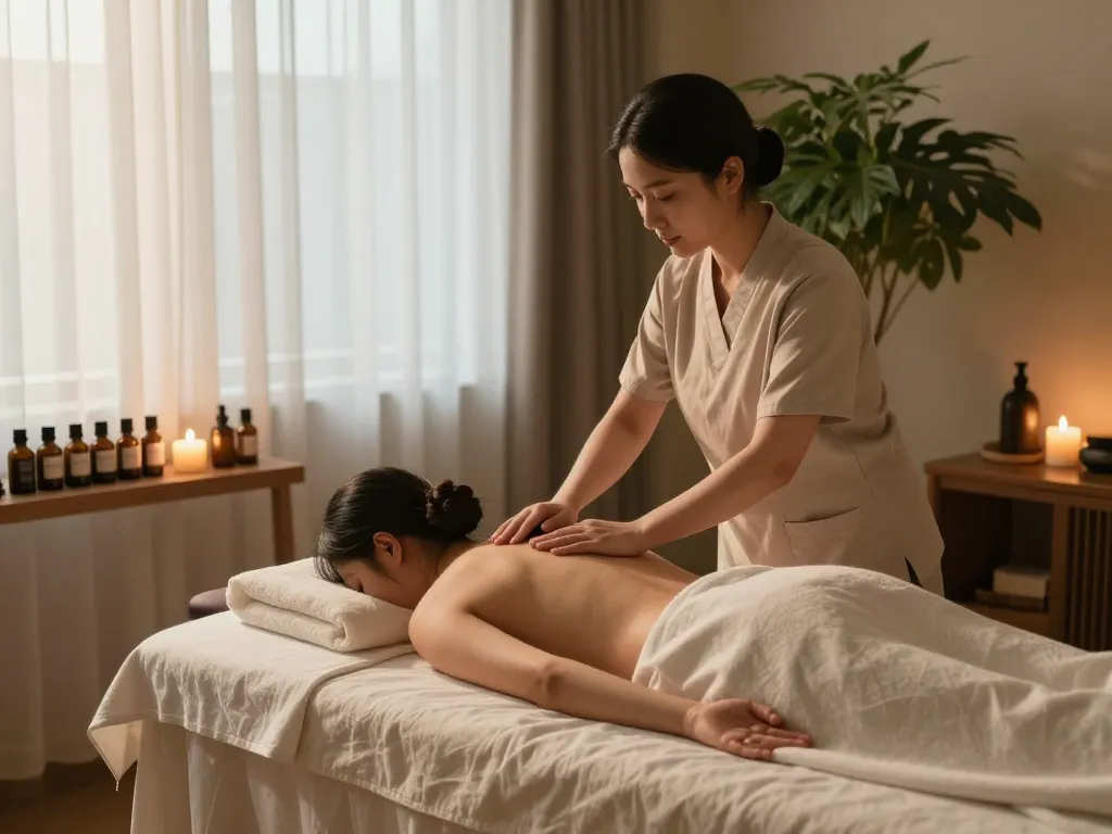 Experience a relaxing 치평동마사지 session in a serene spa environment with soft lighting and soothing elements.