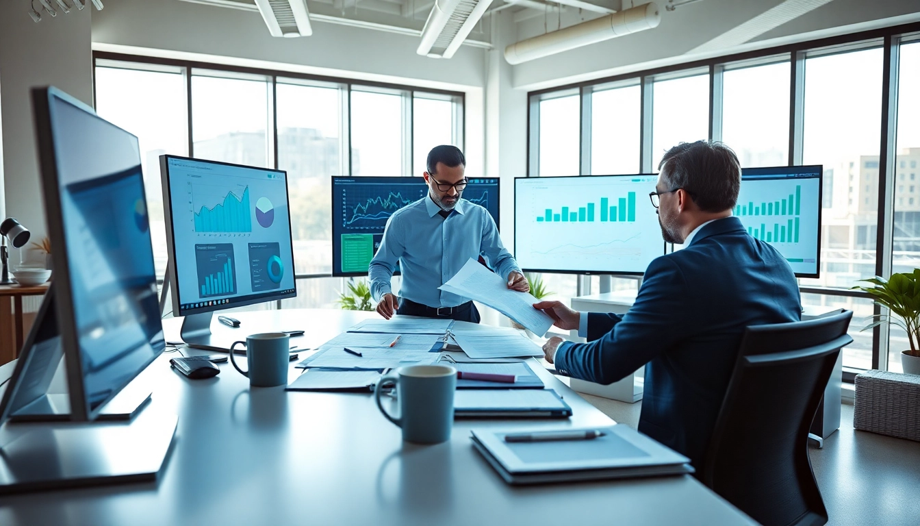 Analyze contracts with professionals in a modern office setting emphasizing Contract Management.