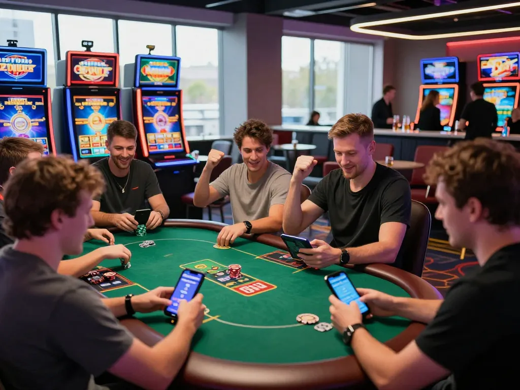 Exciting tr88 trang chủ gambling experience with diverse players enjoying various games in a vibrant casino atmosphere.