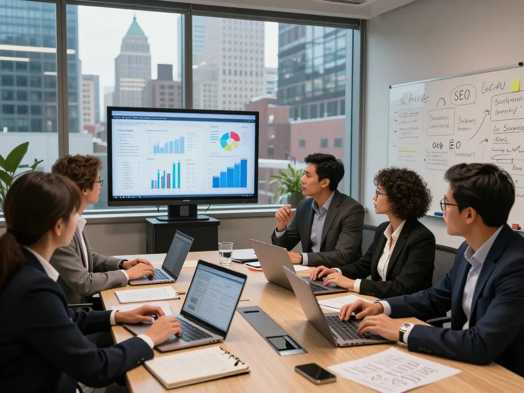 SEO Company in NYC team strategizing in a modern office setting.