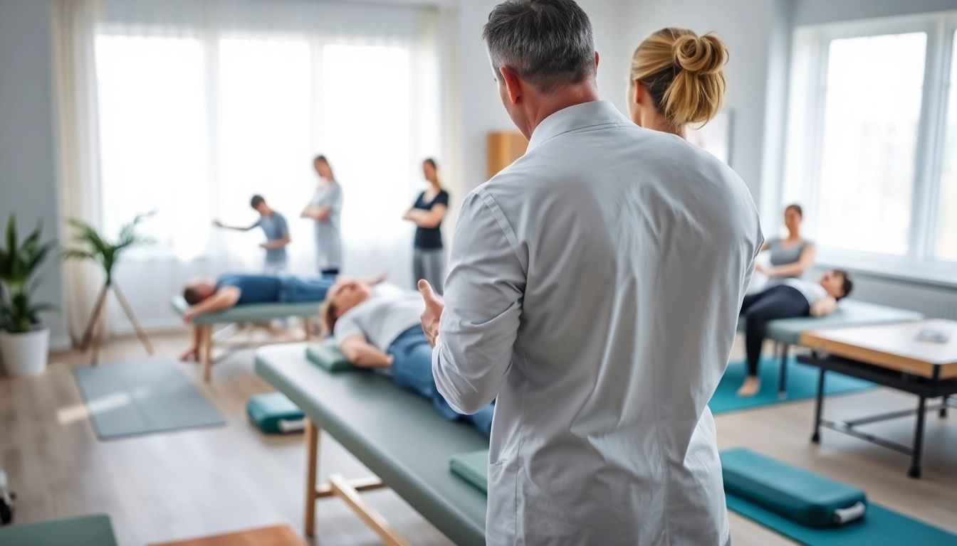 Back pain treatment methods demonstrated by a therapist on diverse patients.