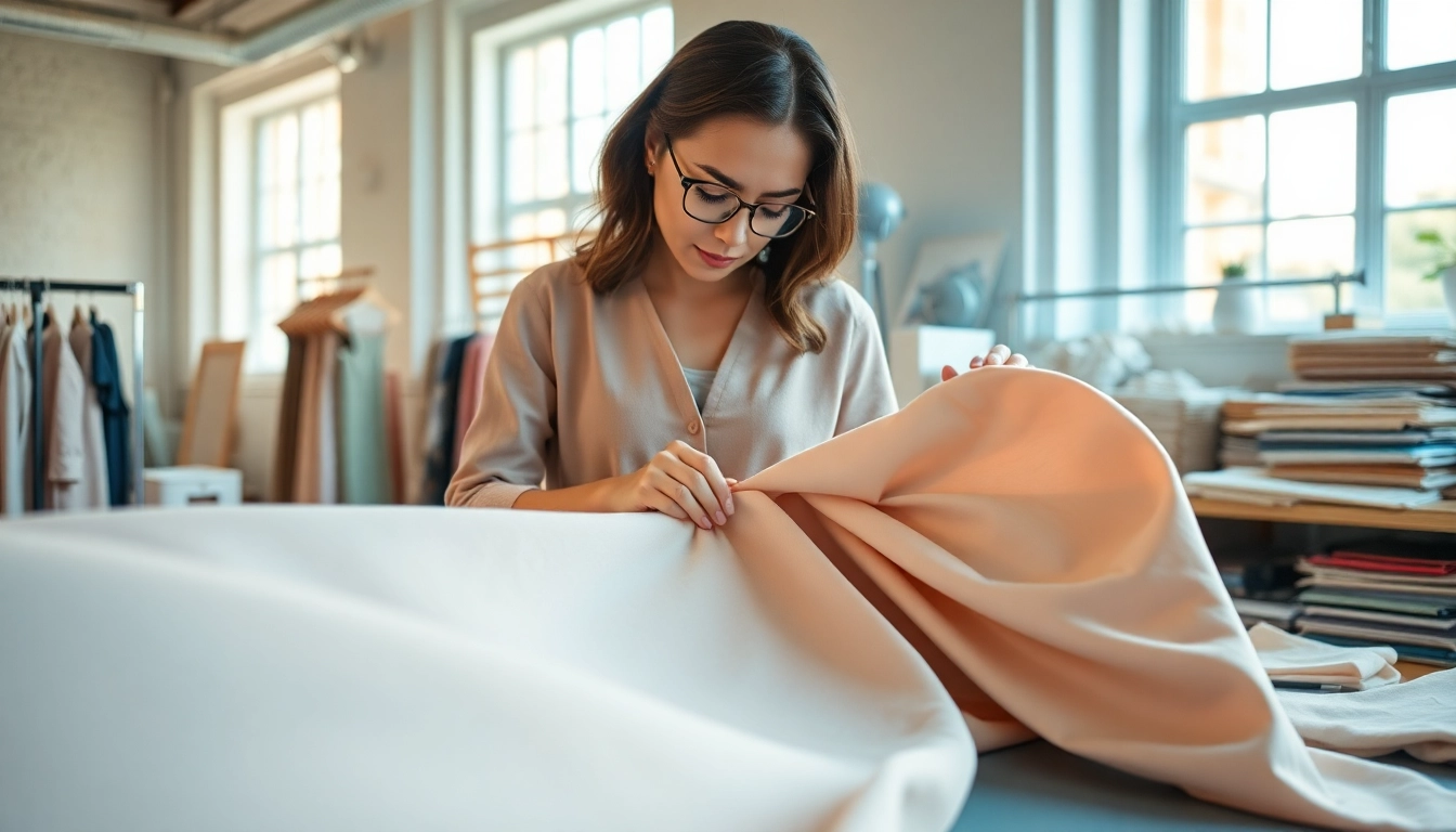 Maak mooie kleding met zachte stof voor kleding in een professionele naaiatelier.