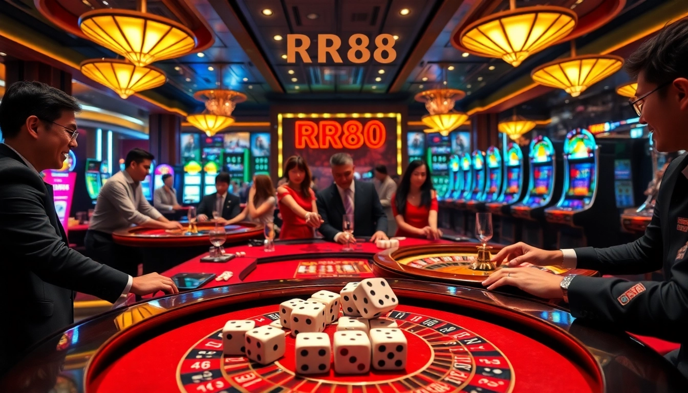 Play thrilling games at RR88 with exciting casino tables and vibrant roulette wheels.