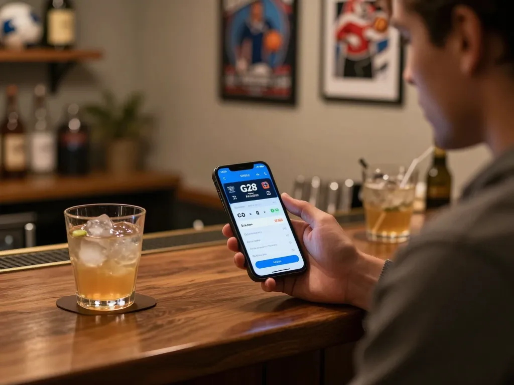 G28 app displaying live sports betting options, user engaged in strategic gameplay.
