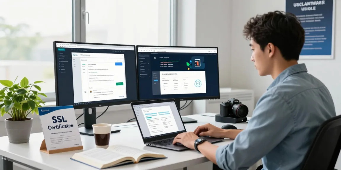 Certificados SSL en México, especialista en ciberseguridad revisando certificados en su escritorio moderno.