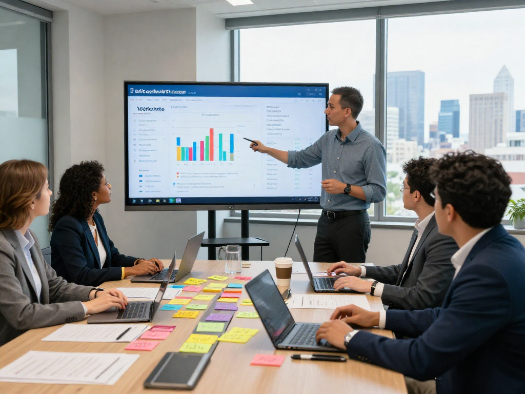 Strategic meeting highlighting political opposition research services in a modern conference room.
