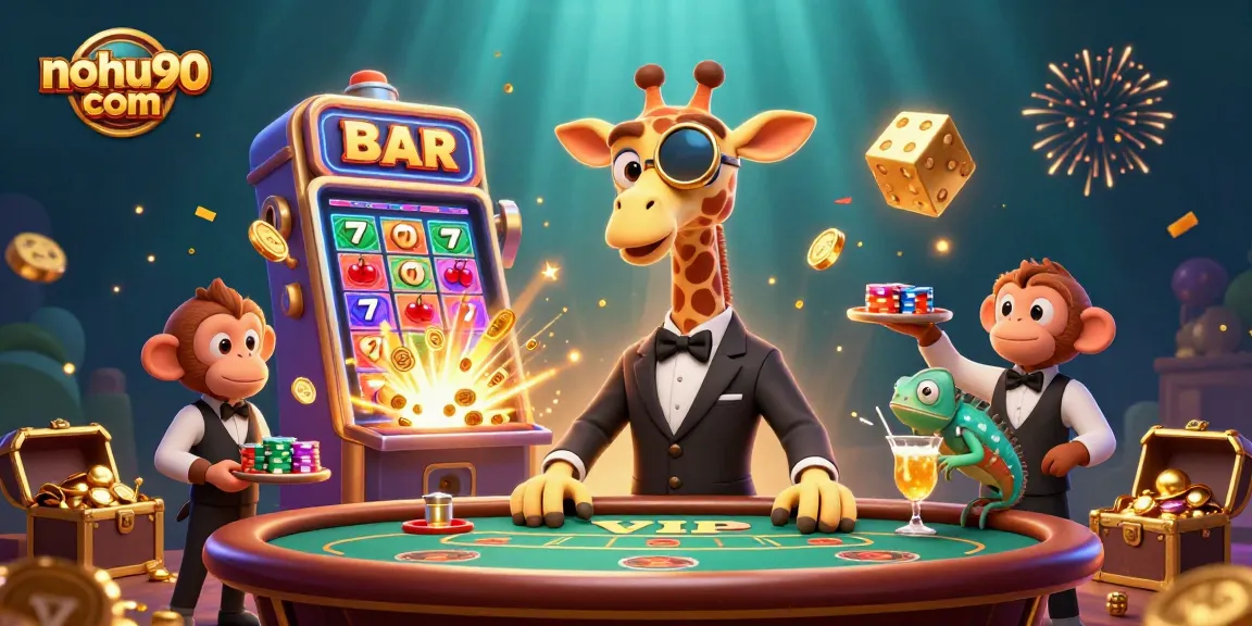 Experience the excitement of gambling with nohu90 com, featuring vibrant casino characters and thrilling game elements.