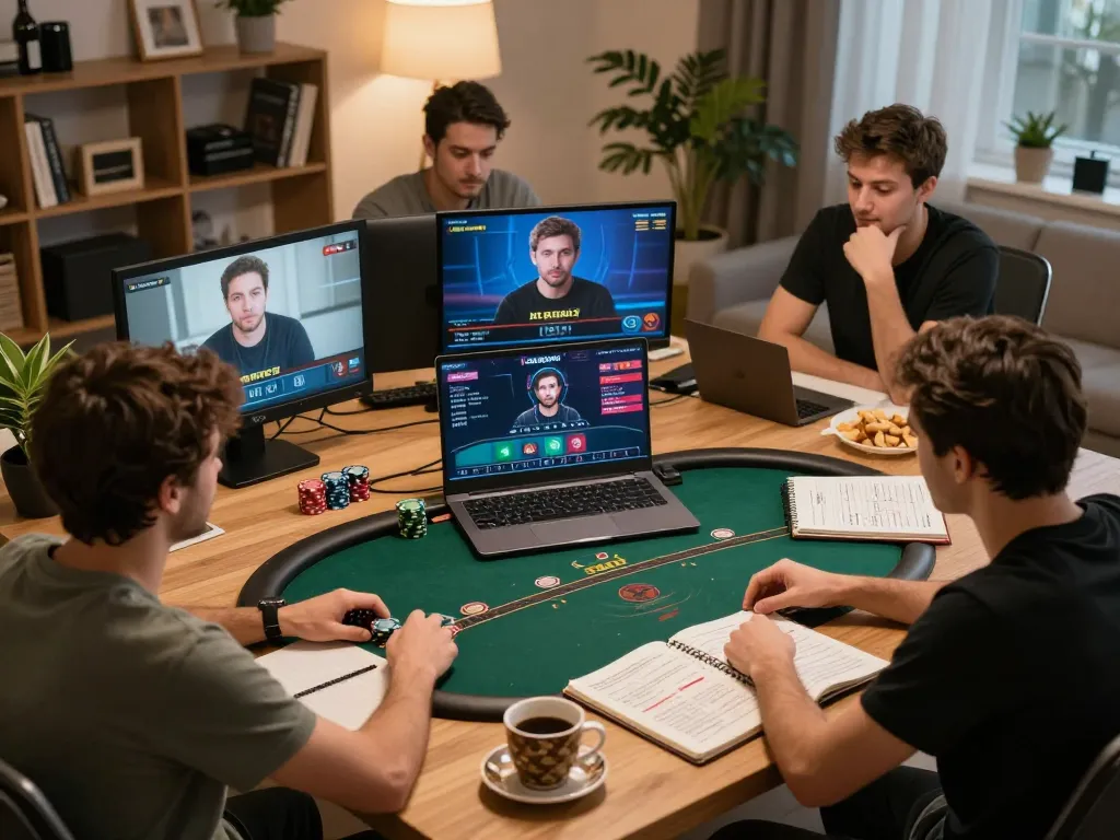 Players strategizing in an online poker game on xx88, showcasing an exciting home poker night.
