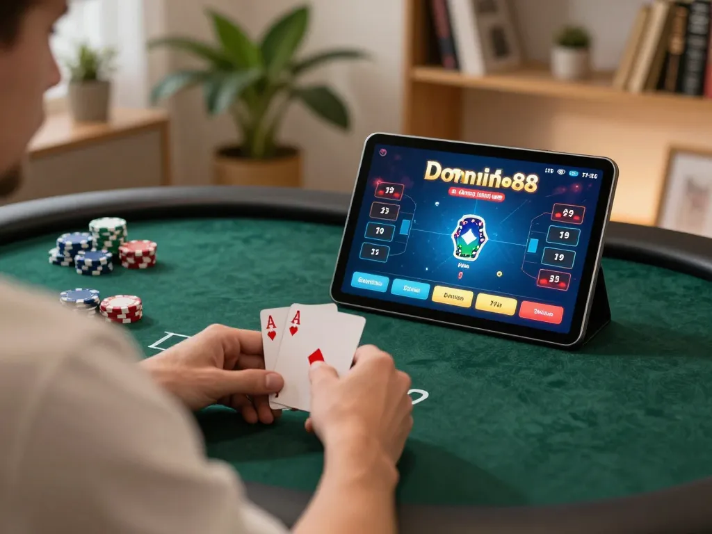 Engage in online poker with domino88 login while enjoying strategy at home gaming setup