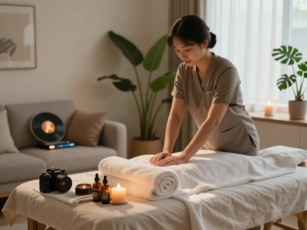 Experience tranquility with 판교출장마사지 in a serene home setting.