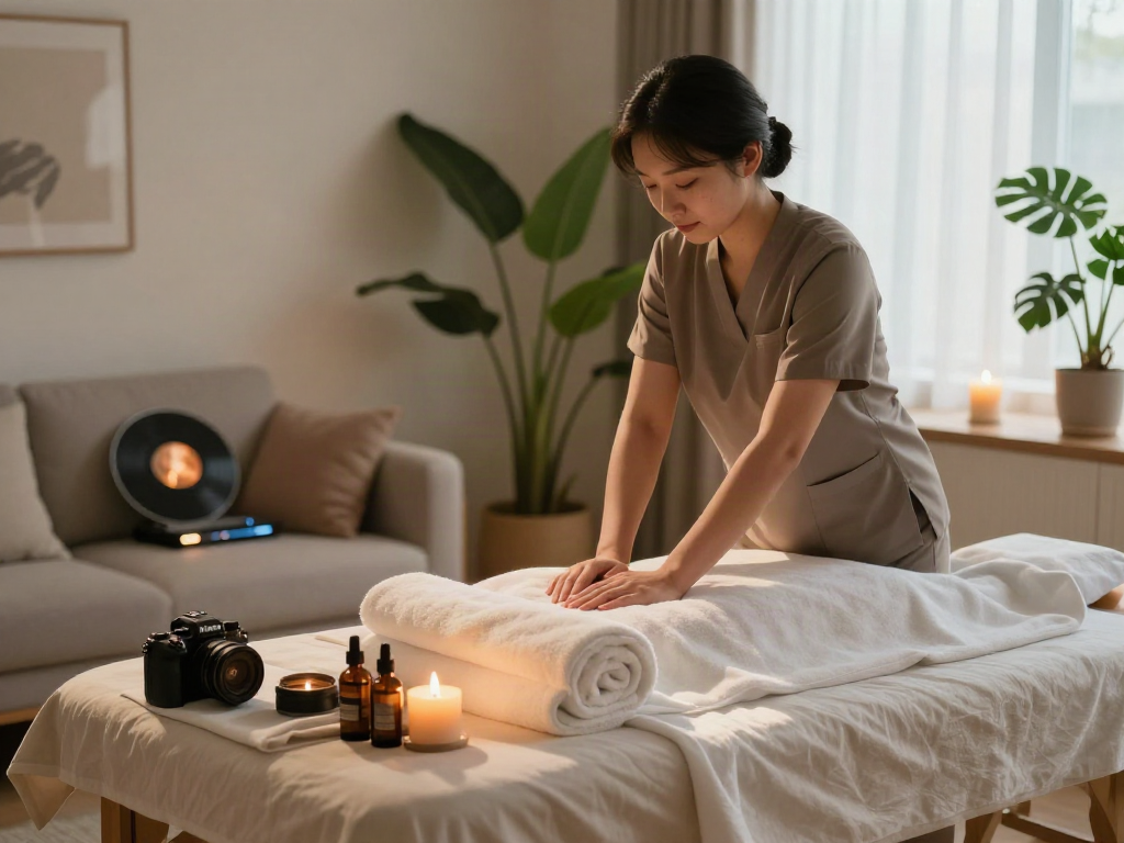 Experience tranquility with 판교출장마사지 in a serene home setting.
