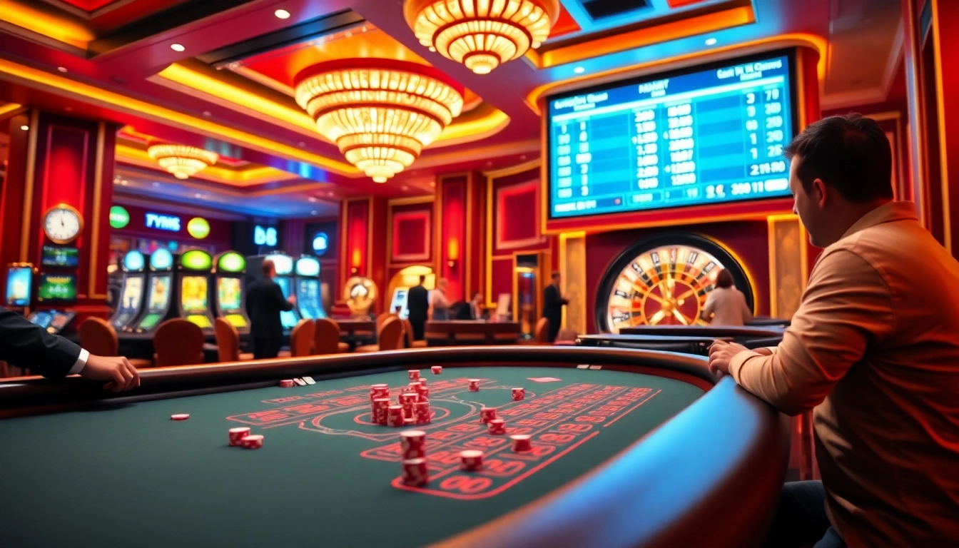 Enjoy seamless bk8 login experience at our vibrant casino gaming scene with poker chips and roulette.