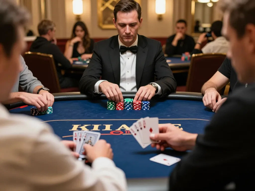 Watch players compete in poker strategy on 98win's elegant gaming table.