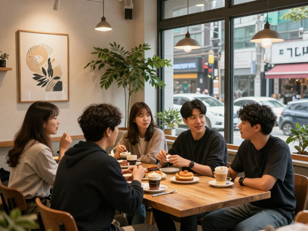 강남 멀리건에서 편안한 분위기로 친구들과 함께하는 카페 모습