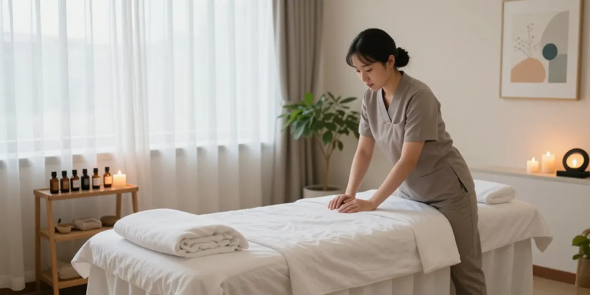 동탄출장마사지 서비스를 위한 평화로운 마사지 치료실 장면입니다.