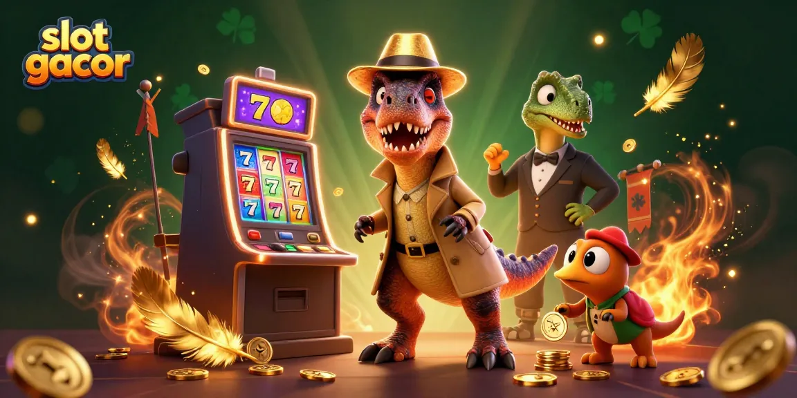 Experience slot gacor excitement with our animated velociraptor at colorful slot machines.