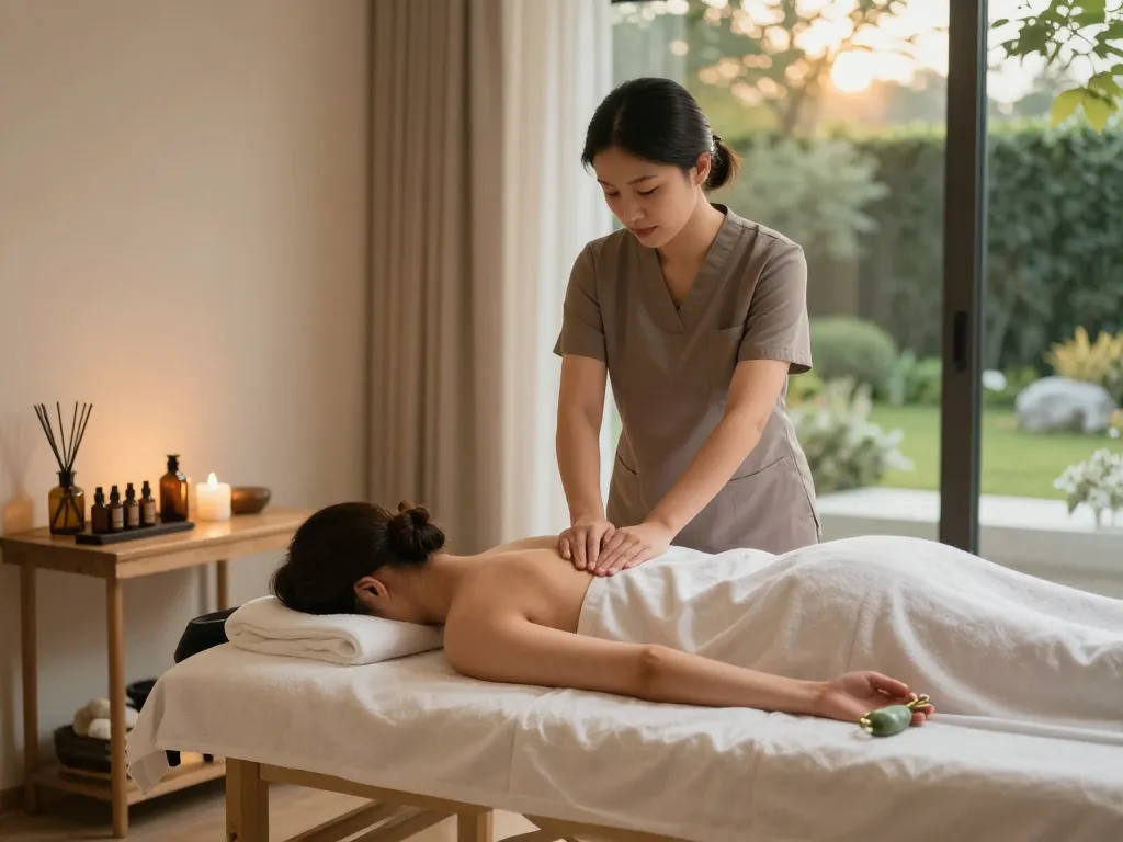 편안한 요소가 있는 평화로운 웰니스 스튜디오에서 강남마사지 세션.