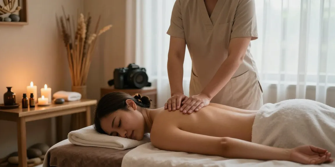 마사지로 편안한 힐링을 경험하는 스파 내부 모습입니다.