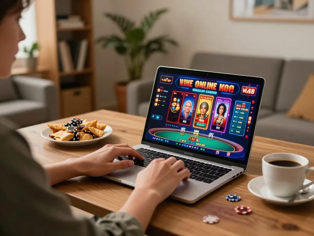 Engaging online casino experience at W188 with player enjoying poker at home