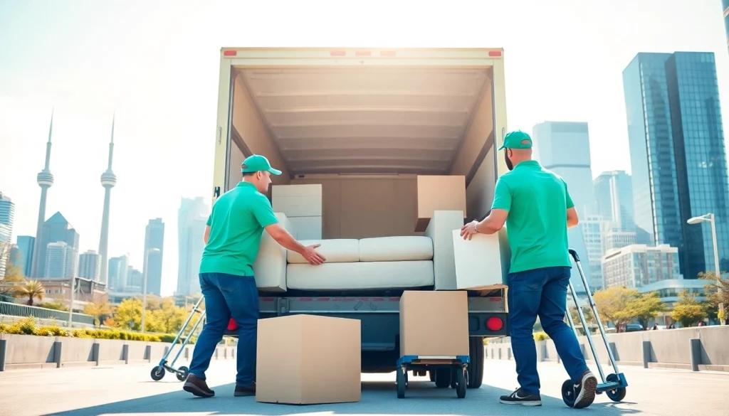 Best Toronto Movers efficiently loading items into a truck with the Toronto skyline backdrop.