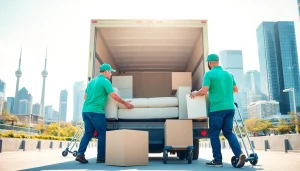 Best Toronto Movers efficiently loading items into a truck with the Toronto skyline backdrop.