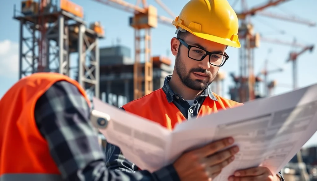 Construction manager analyzing project plans at a job site in New Jersey Construction Manager role.