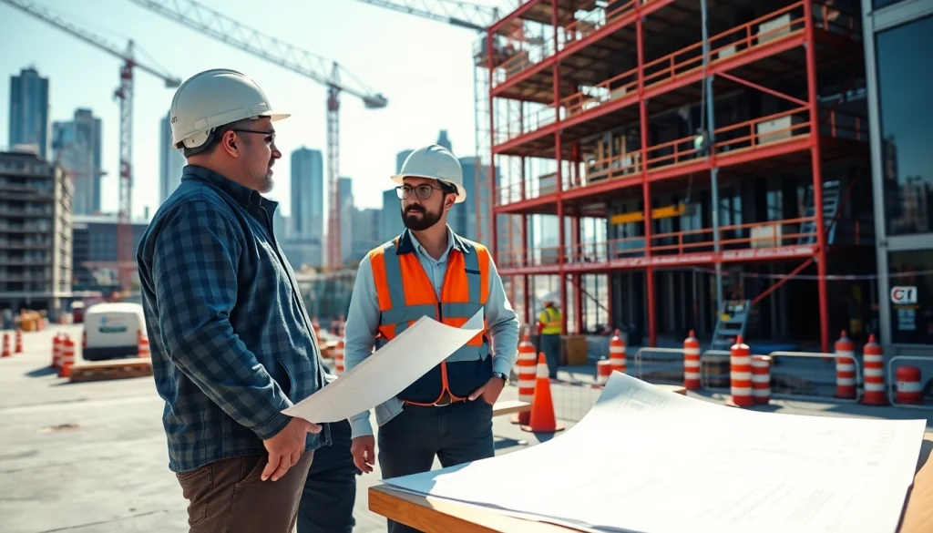 Showcasing a Manhattan General Contractor collaborating at a vibrant construction site with active workers.